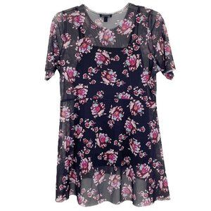Lane Bryant Floral Sheer Mesh Top Short Sleeve Blouse w Camisole Sz 14/16